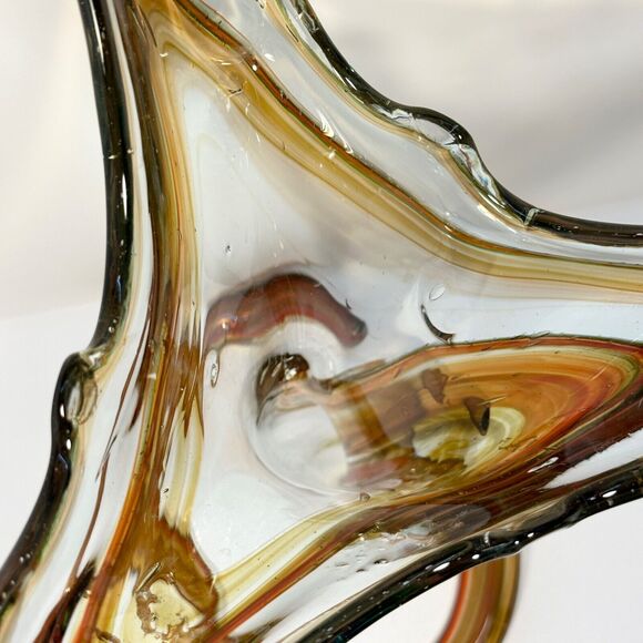 Sooner Art Glass Vase Hand Blown Vintage Marble Brow Mid-Century Modern - Picture 4 of 9